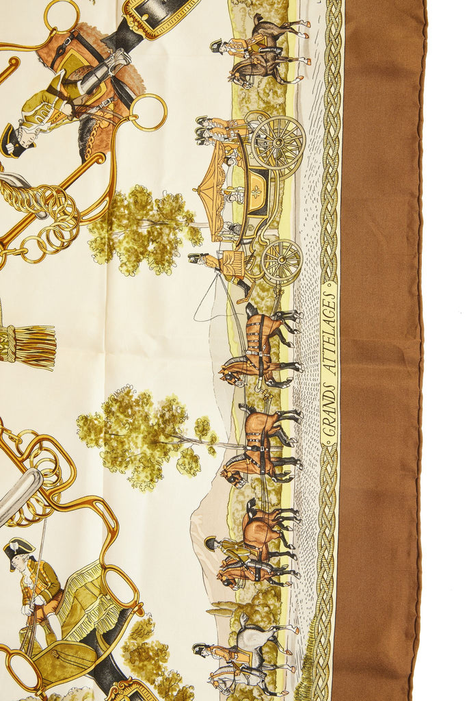 Hermes Brown Grande Attelage Silk Scarf