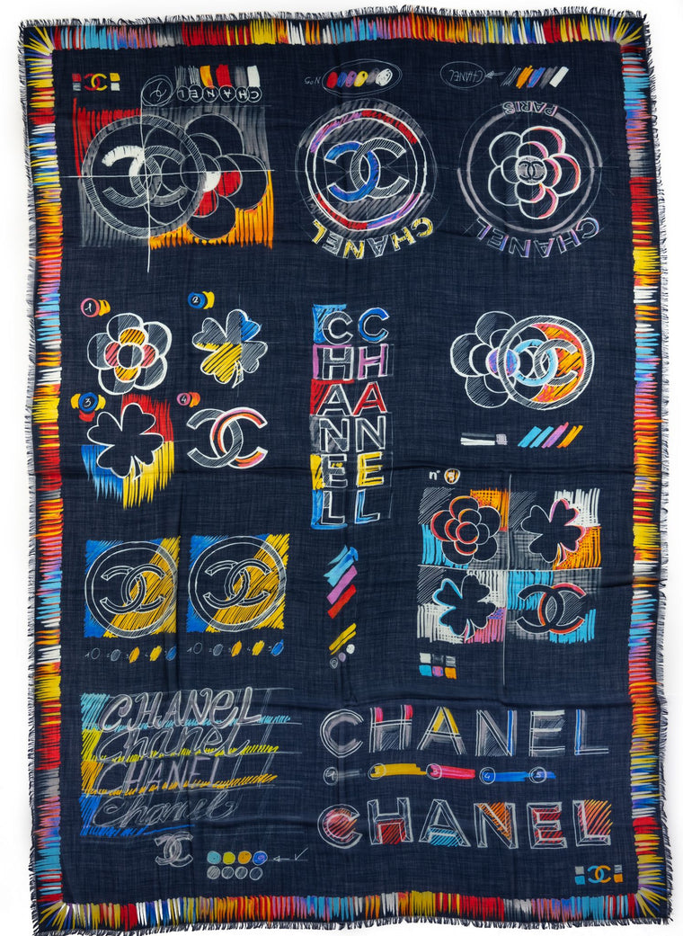 Chanel Black Multicolor Cashmere Shawl
