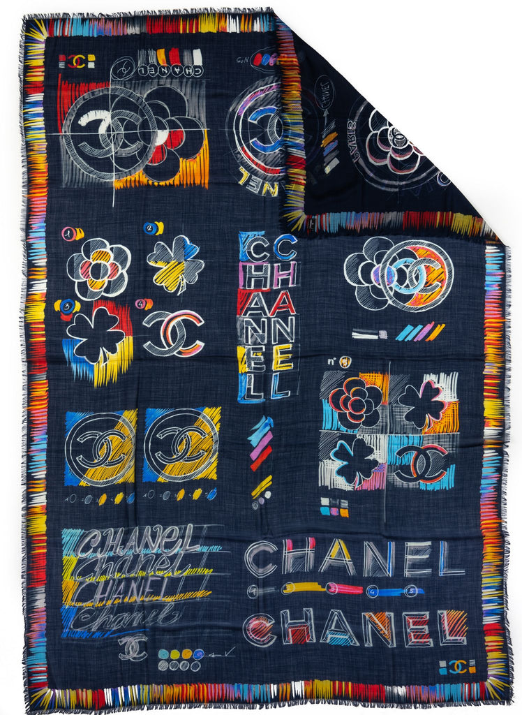 Chanel Black Multicolor Cashmere Shawl