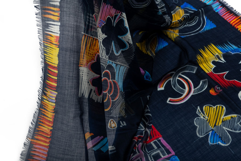 Chanel Black Multicolor Cashmere Shawl