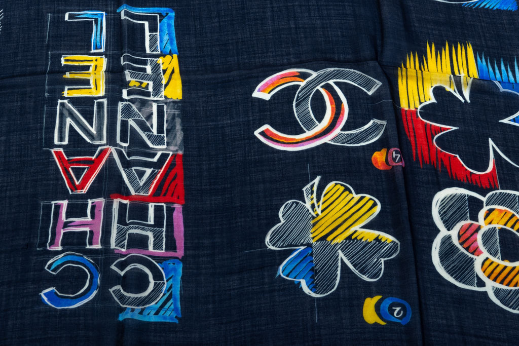 Chanel Black Multicolor Cashmere Shawl