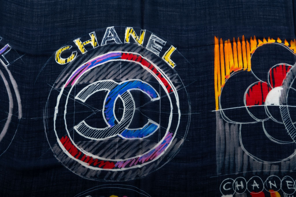 Chanel Black Multicolor Cashmere Shawl