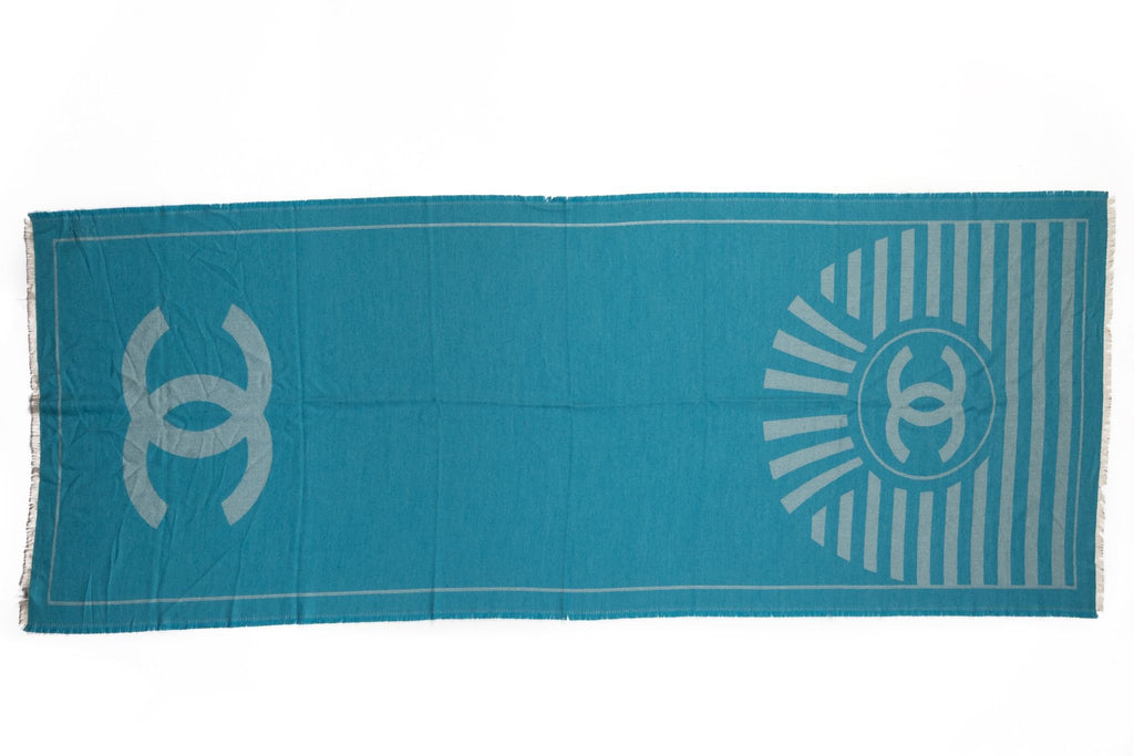 Chanel Turquoise Cashmere Logo Shawl