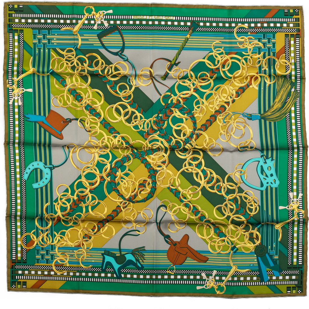 Hermès Bag Charms Green Silk Scarf