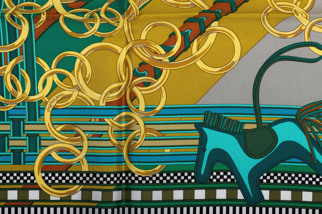 Hermès Bag Charms Green Silk Scarf