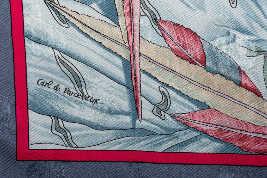 Hermes Colombe Ship Blue Silk Scarf