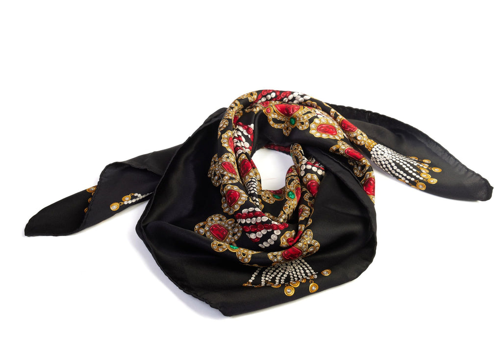 Chanel Vintage Black Gripoix Silk Scarf