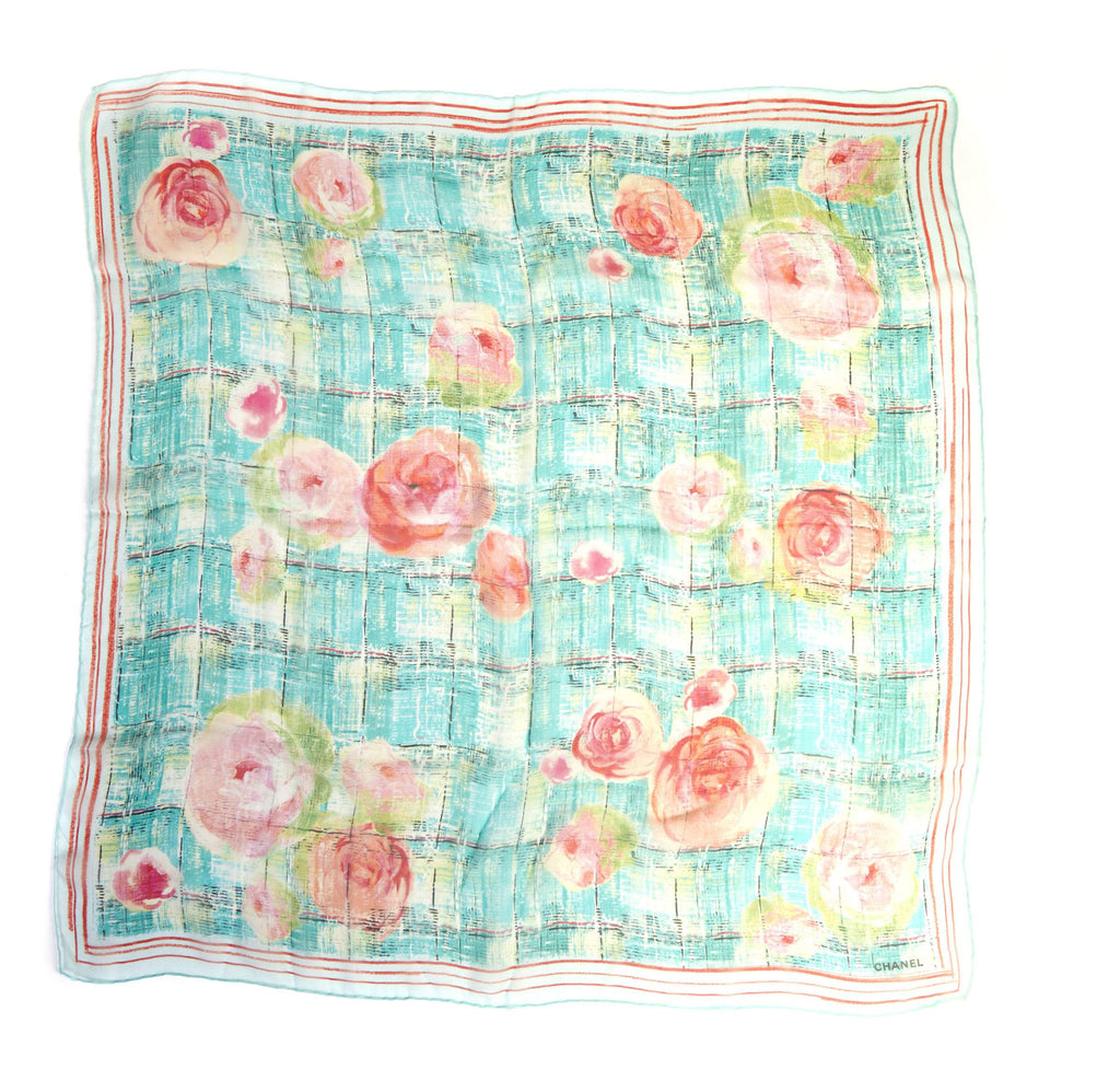 Chanel Seafoam Chiffon Camellia Scarf