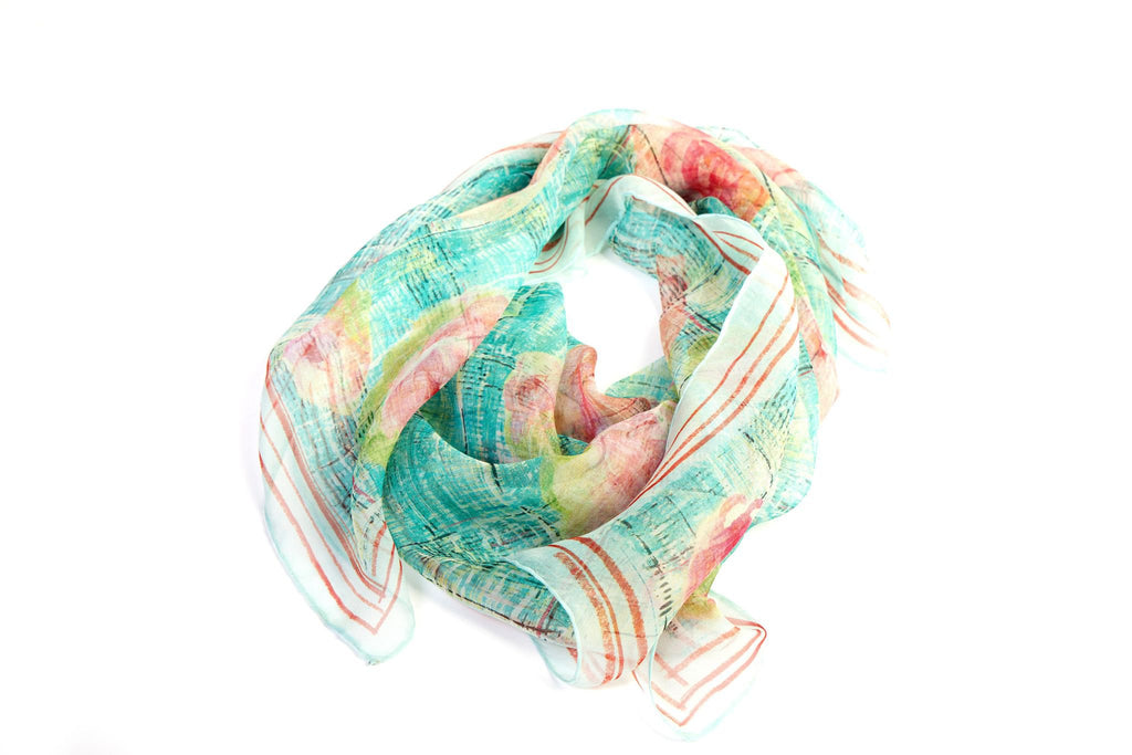 Chanel Seafoam Chiffon Camellia Scarf