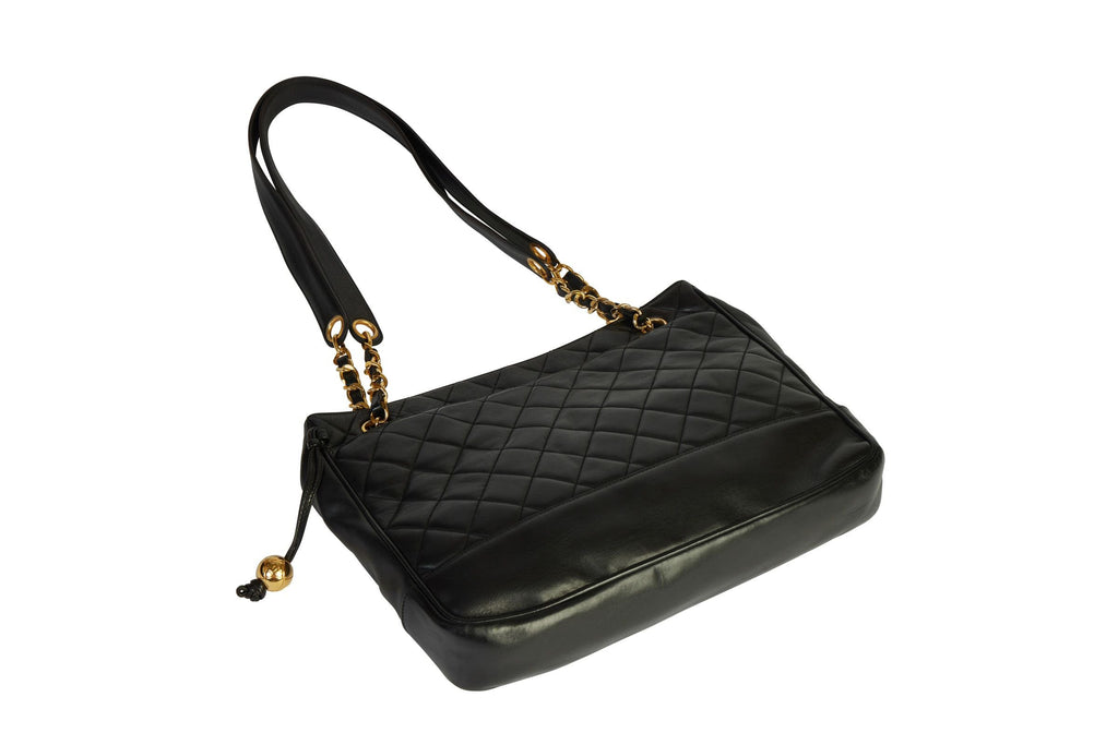 Chanel Vintage Black Quilted Zipper Tote