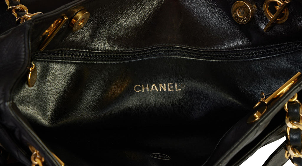 Chanel Vintage Black Quilted Zipper Tote