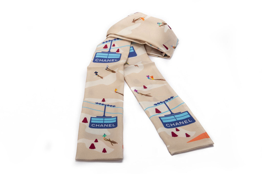 Chanel BN Coco Skier Beige Silk Twilly