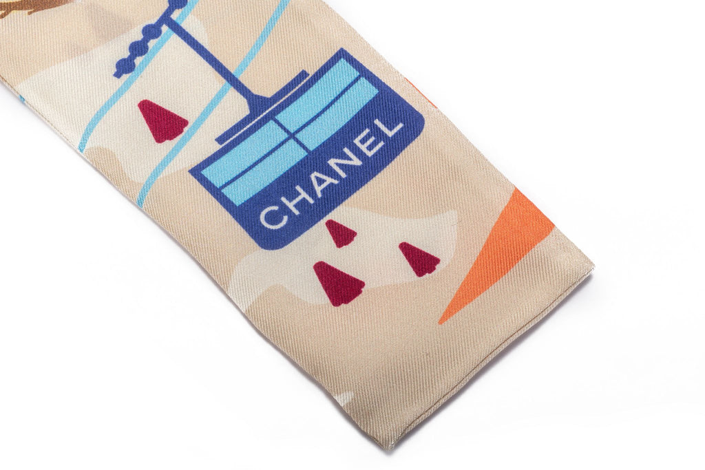 Chanel BN Coco Skier Beige Silk Twilly