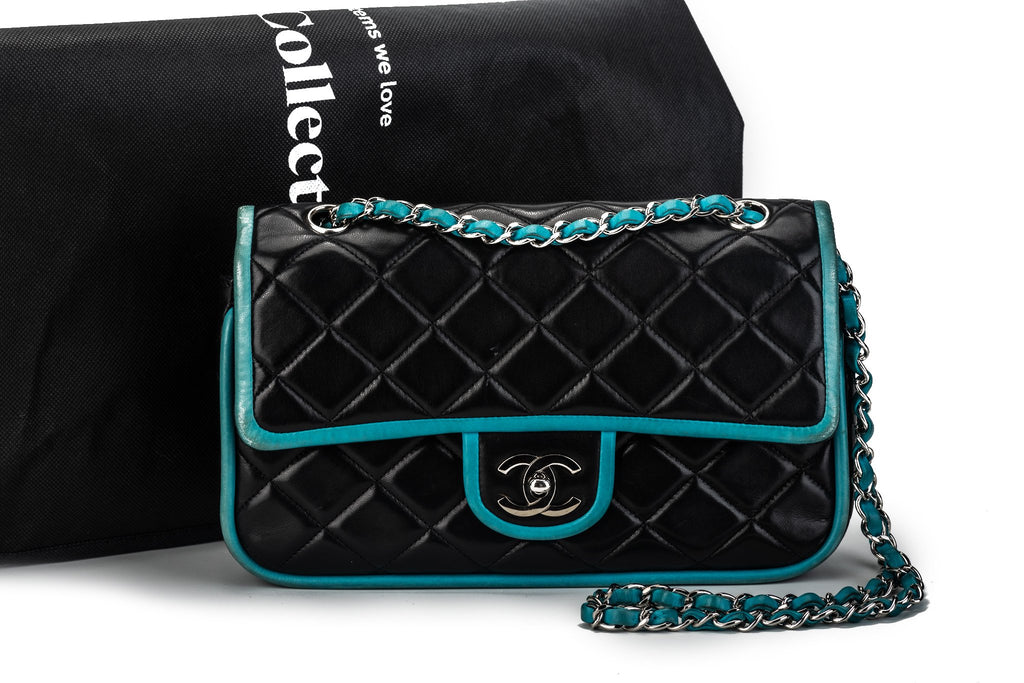 Chanel Black Turquoise Double Flap