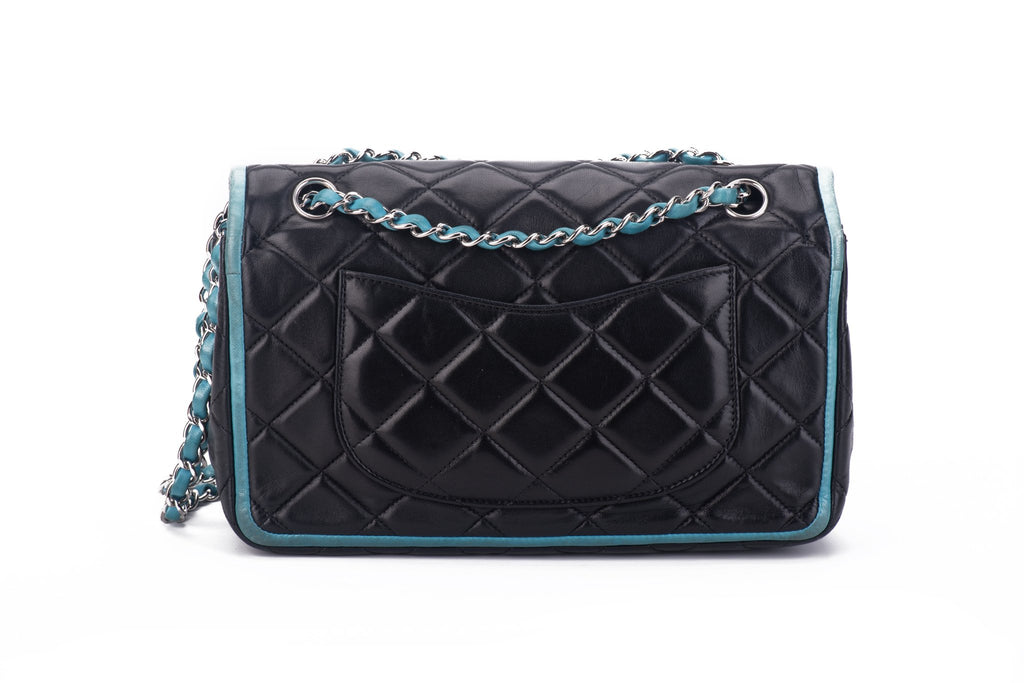 Chanel Black Turquoise Double Flap