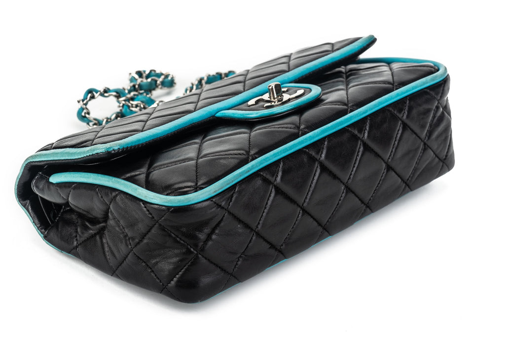 Chanel Black Turquoise Double Flap
