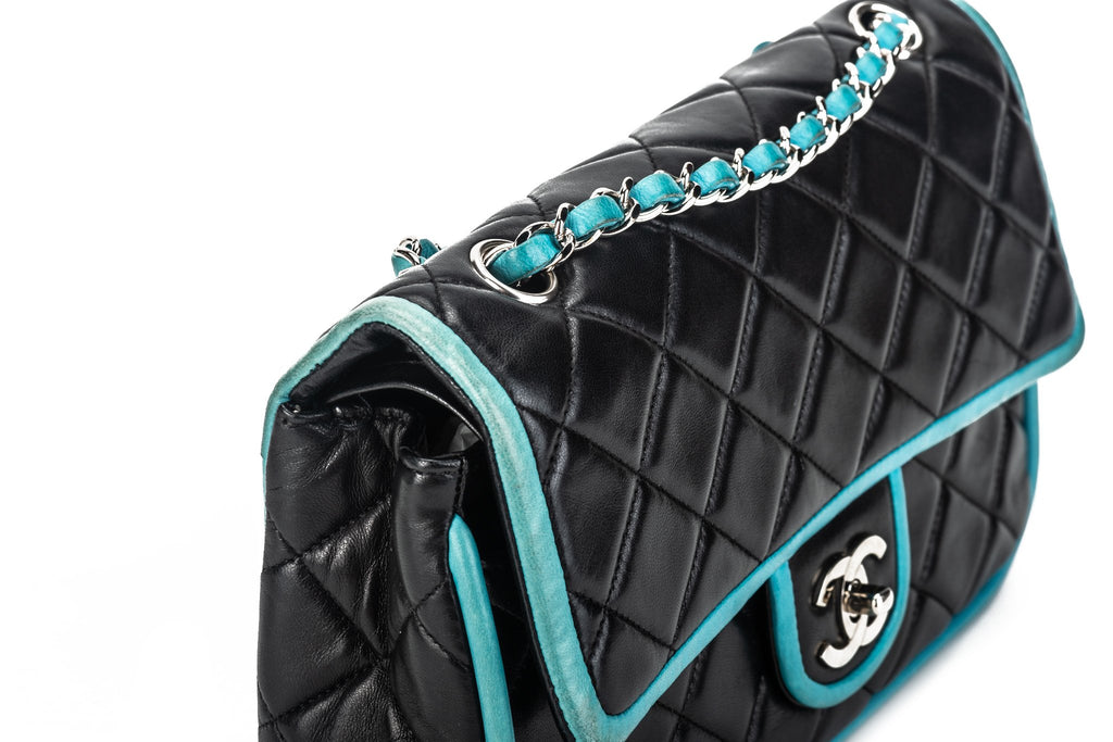 Chanel Black Turquoise Double Flap