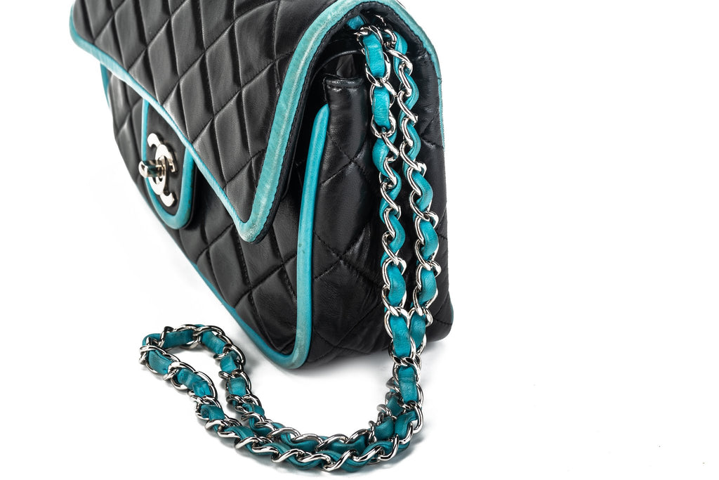 Chanel Black Turquoise Double Flap