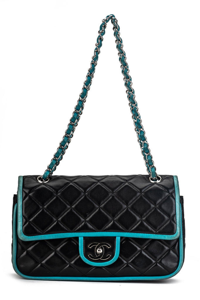 Chanel Black Turquoise Double Flap