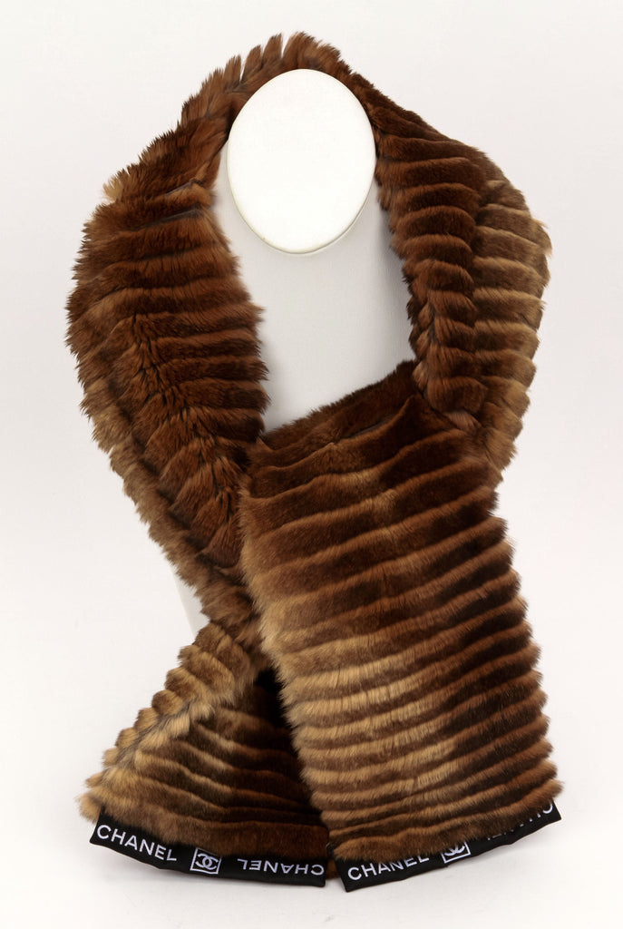 Chanel Brown Orylag Striped Fur Scarf