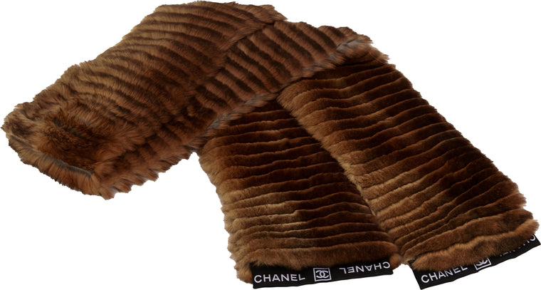 Chanel Brown Orylag Striped Fur Scarf
