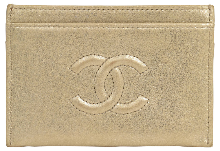 Chanel new card case light gold leather