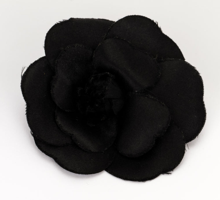 Chanel large black fabric camelia brooch