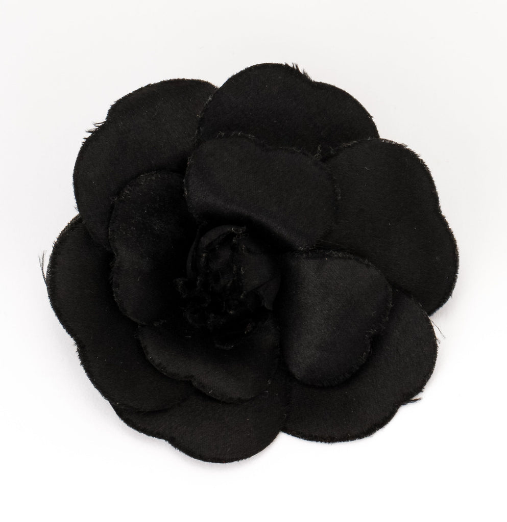 Chanel large black fabric camelia brooch
