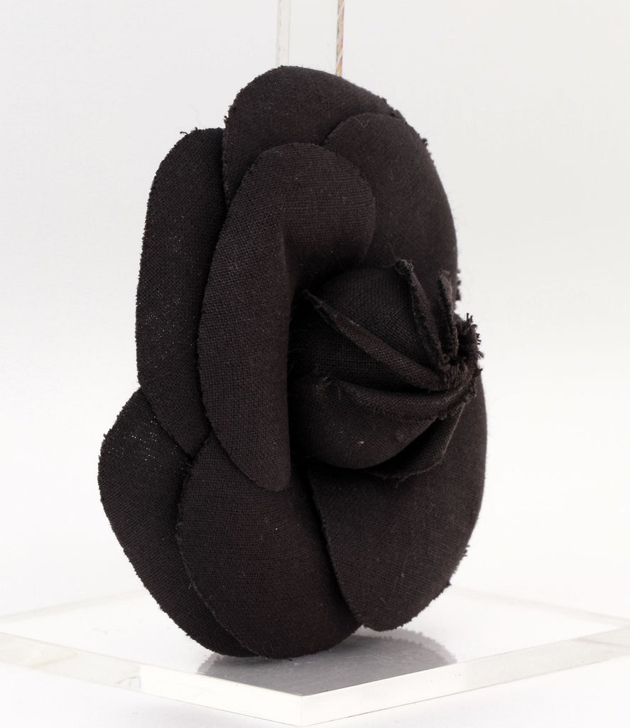 Chanel large black fabric camelia brooch