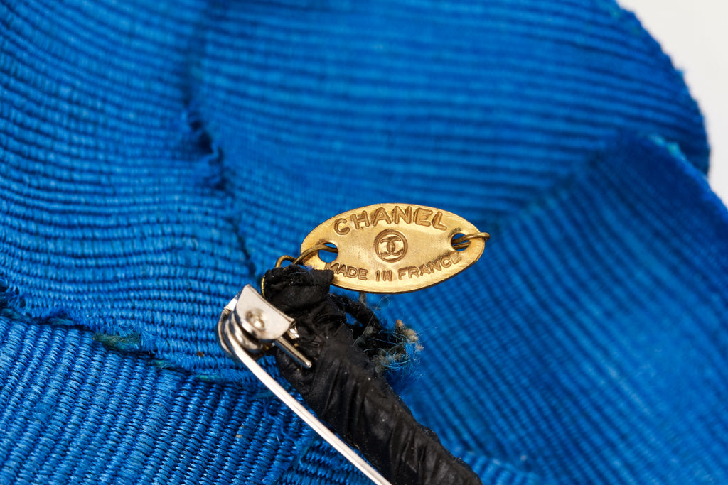 Chanel large blue fabric camellia brooch