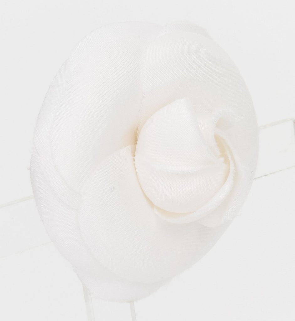 Chanel small white fabric camelia brooch