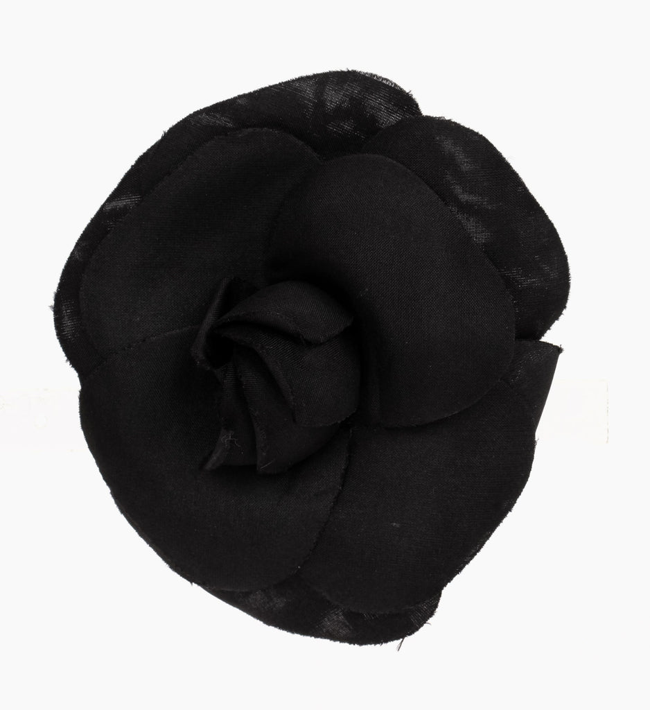 Chanel large black fabric camelia brooch