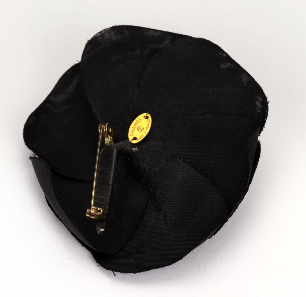 Chanel large black fabric camelia brooch