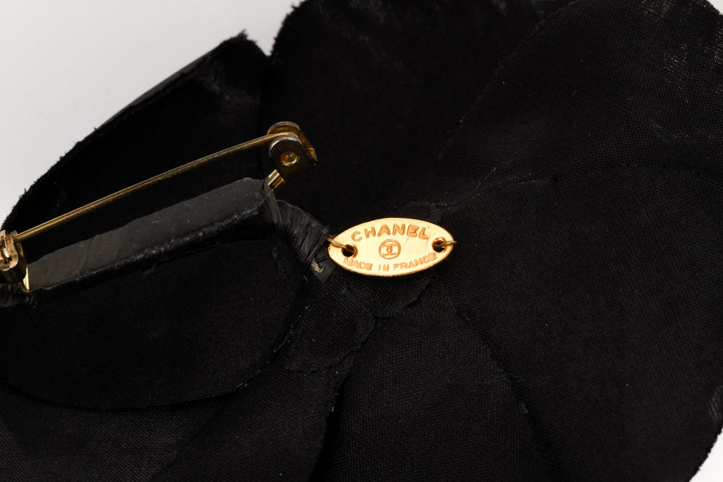 Chanel large black fabric camelia brooch