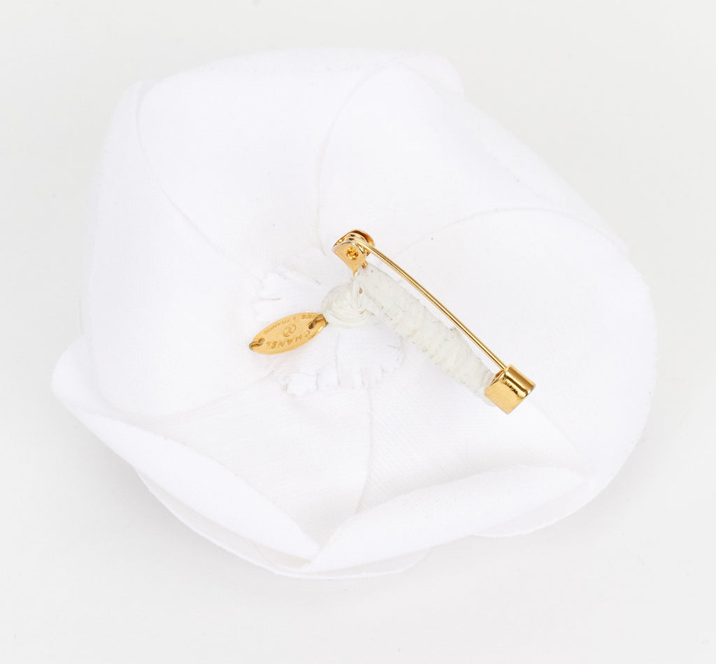 Chanel large white fabric camelia brooch