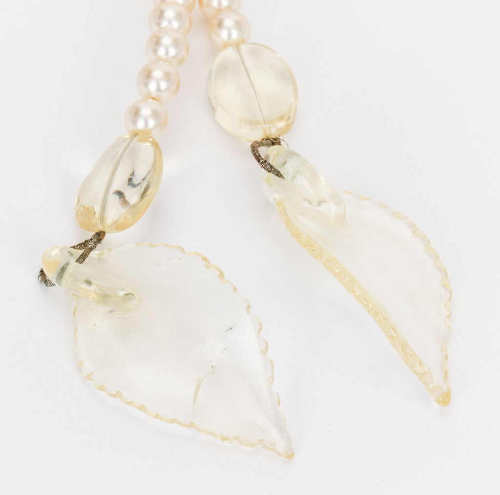 Chanel long pearl necklace with camellia