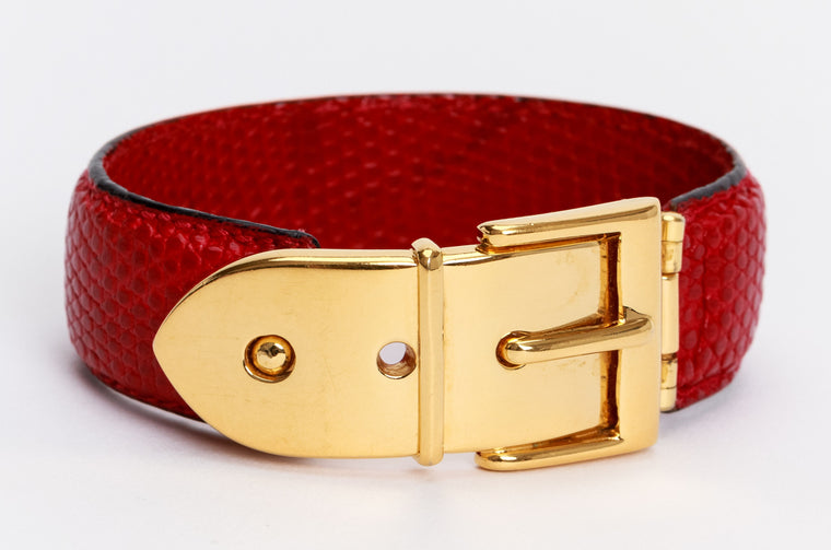 Gucci vintage red lizard gold bracelet