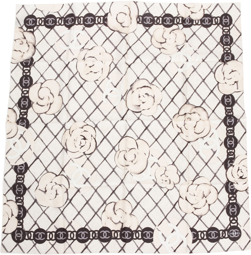 Chanel BN White Camellia Silk Scarf