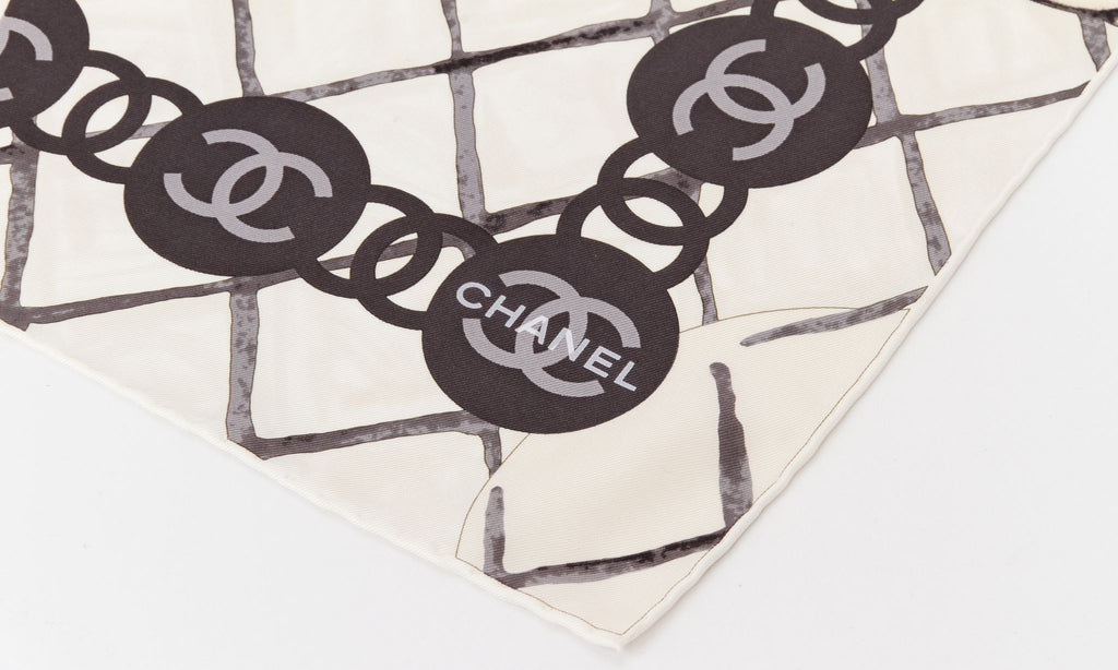 Chanel BN White Camellia Silk Scarf