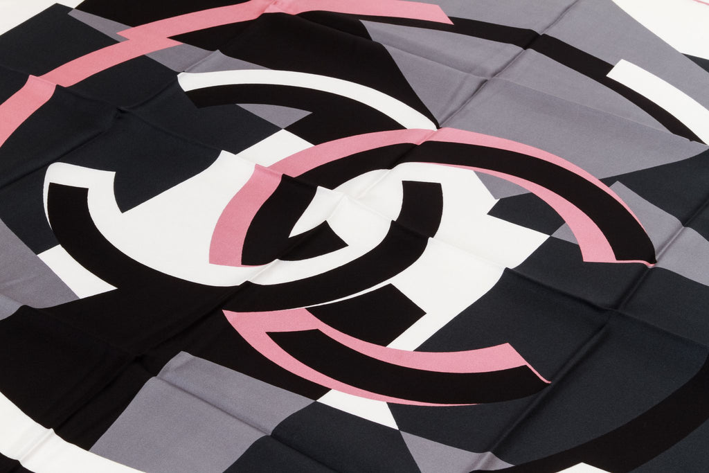 Chanel new black gray and pink scarf