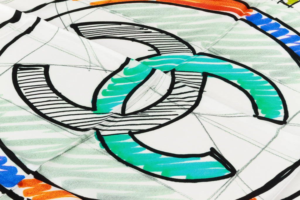 Chanel new white paint strokes scarf