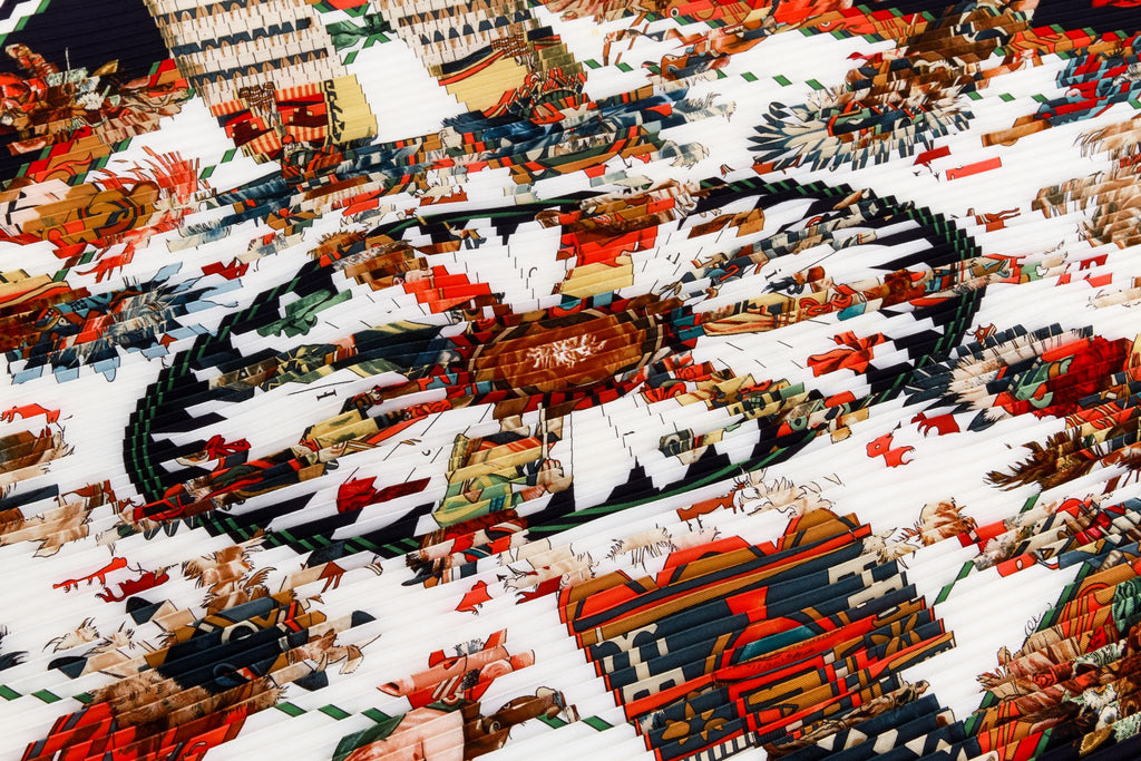 Hermes Rare Pleated Kachinas Silk Scarf