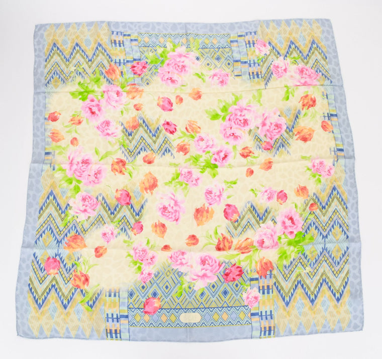 Basile 80s Blue Peonies Silk Scarf