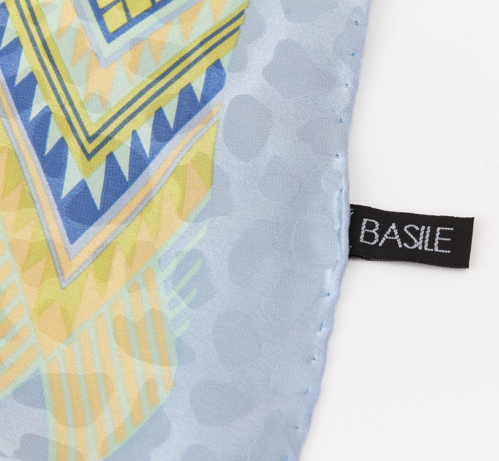 Basile 80s Blue Peonies Silk Scarf
