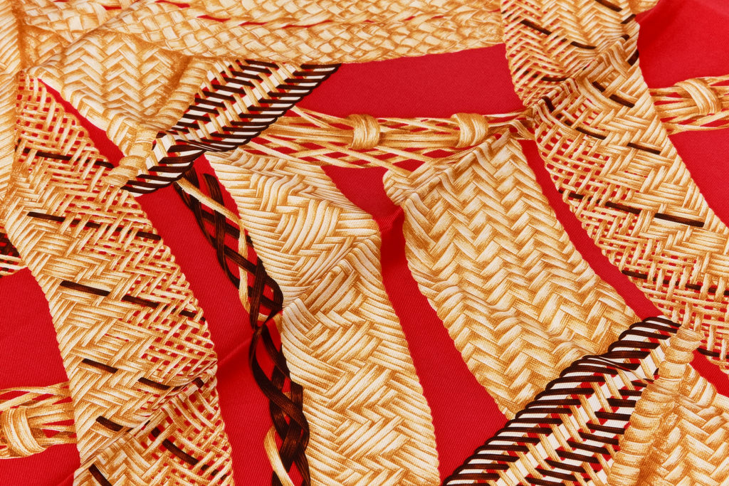 Gucci Red Straw Braids Silk Scarf