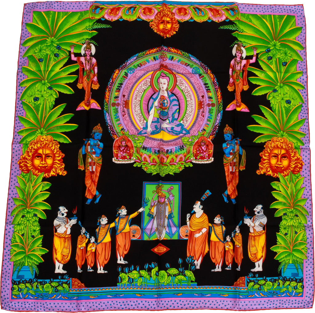 Versace black multicolor indian scarf