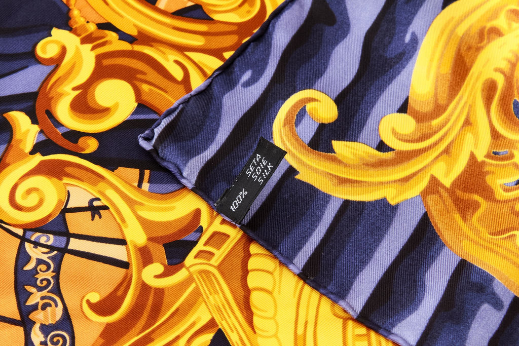 Gian Franco Ferre' 90s Blue Gold Scarf