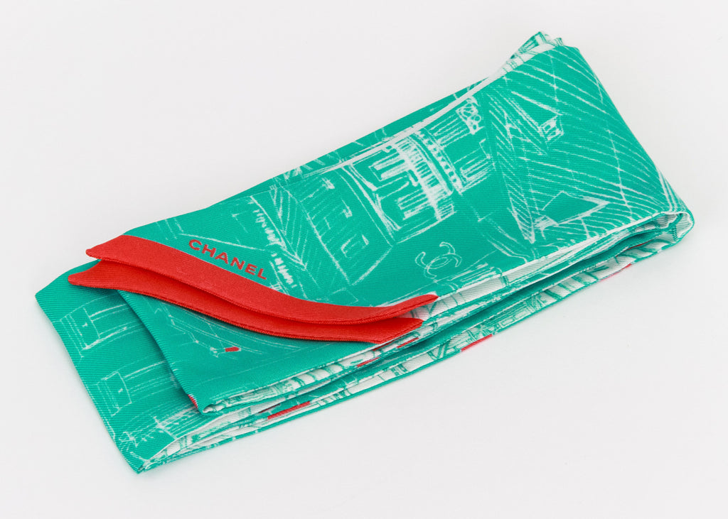 Chanel Green Roofs Silk Twilly