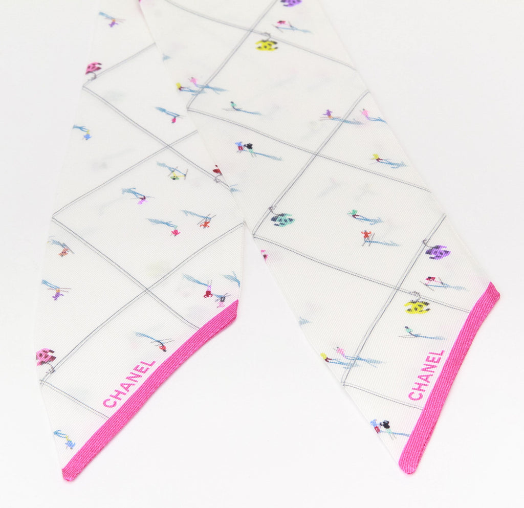 Chanel brand new white pink silk twilly