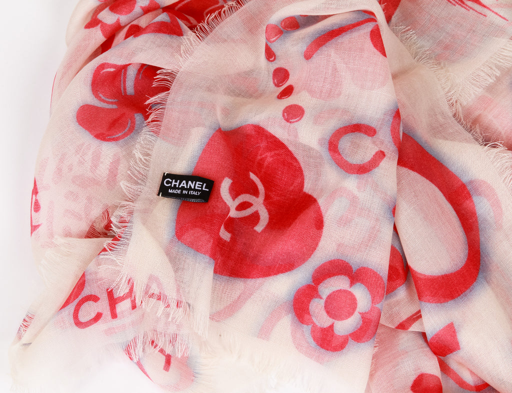 Chanel White Coral Celest Symbols Shawl
